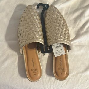 Gold basketweave mules